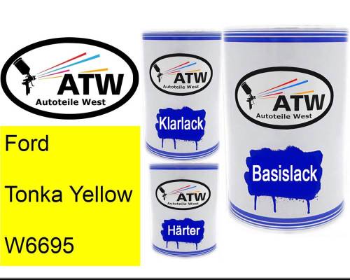 Ford, Tonka Yellow, W6695: 500ml Lackdose + 500ml Klarlack + 250ml Härter - Set, von ATW Autoteile West.